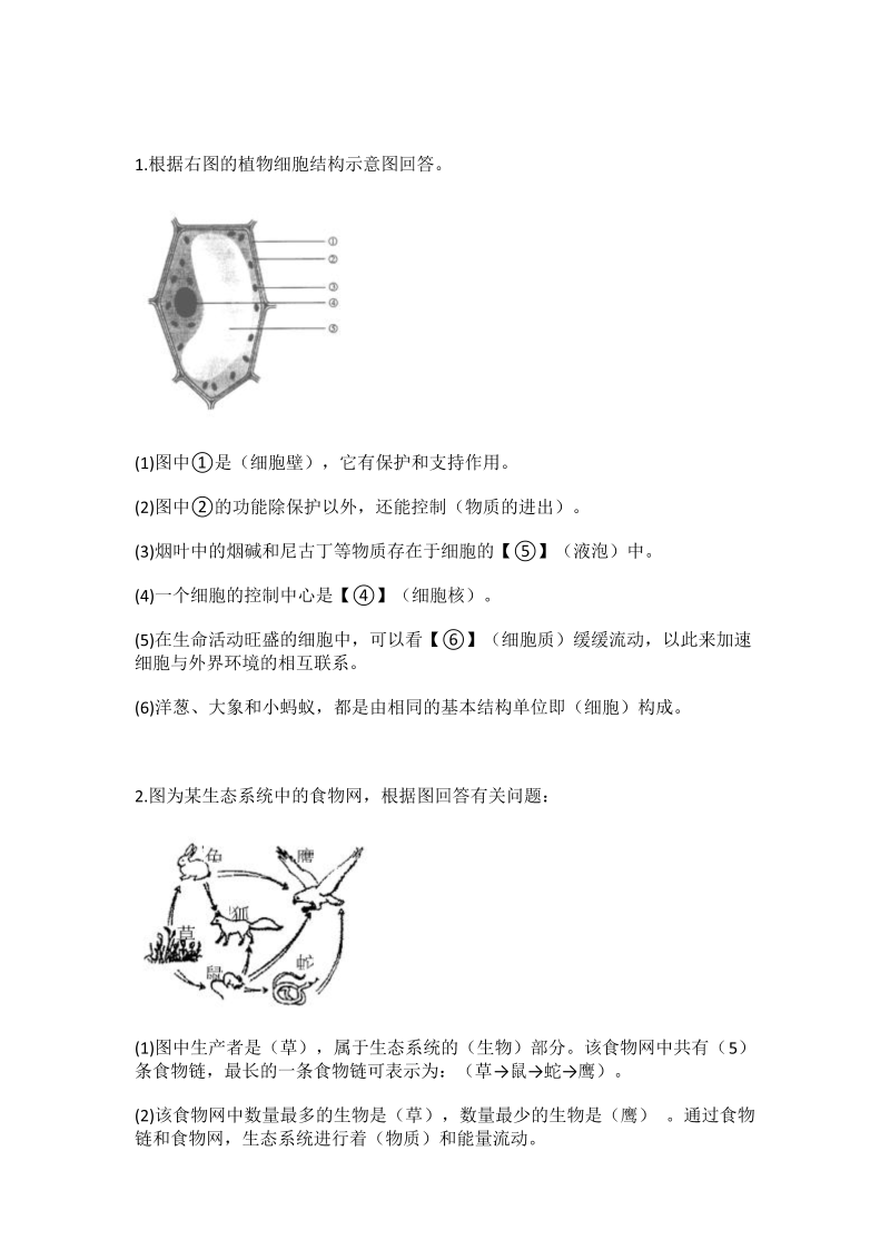 初中生物 考试识图题全汇总