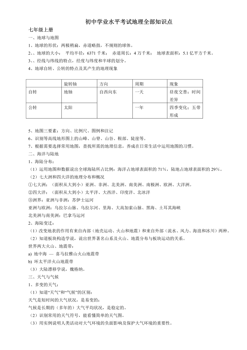 中考地理全部知识点(人教)