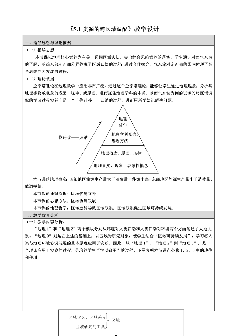 高中地理必修三《第一节　资源的跨区域调配──以我国西气东输为例》教学设计