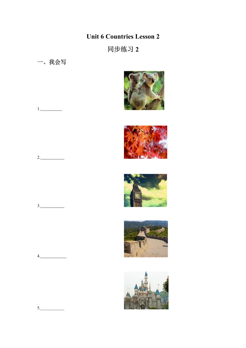 四年级英语下册 Unit 6 Countries   Lesson2 同步练习2