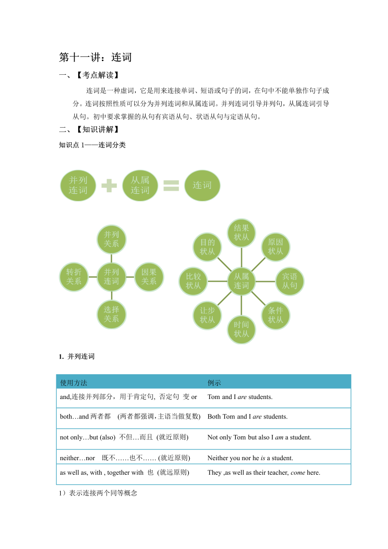 小升初英语复习课程讲义  第十一讲：连词（教师版）