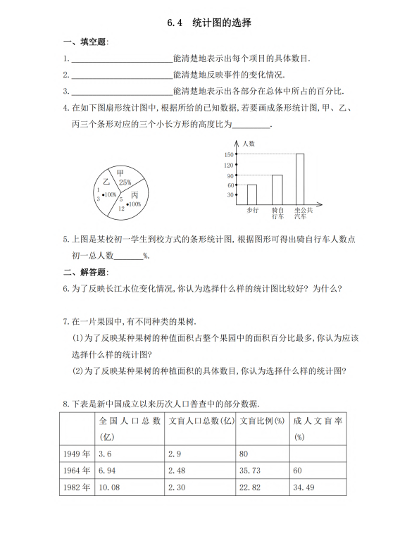 初中数学 七年级上册 6.4 统计图的选择2