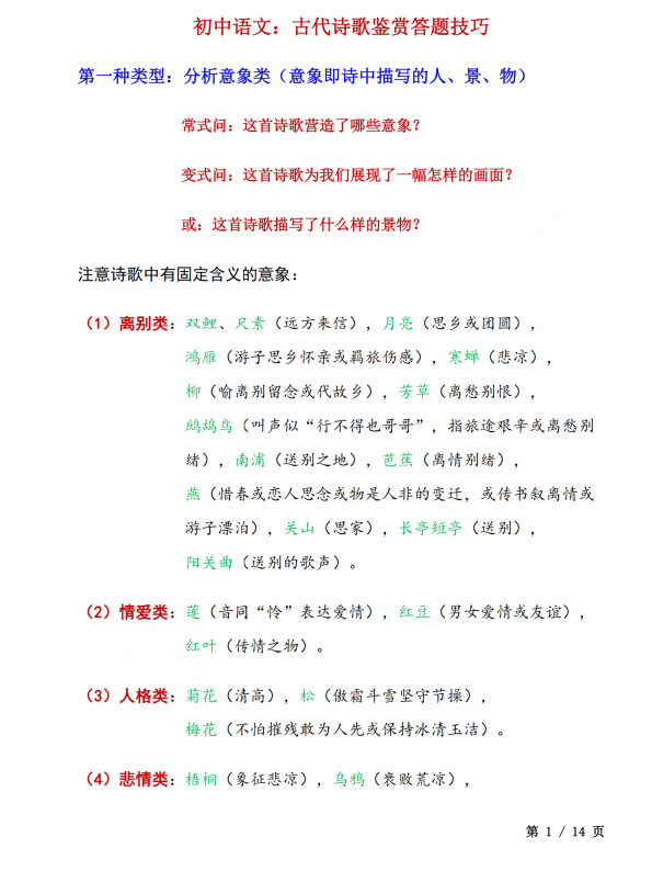 6. 初中语文：古代诗歌鉴赏答题技巧