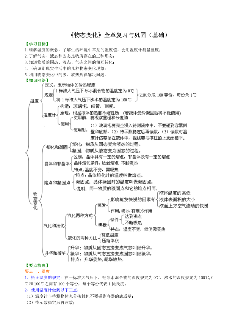 初中物理 八年级上册 22《物态变化》全章复习与巩固（基础）巩固练习 (2)