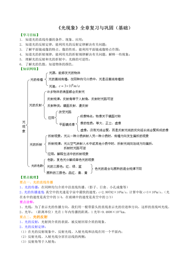 初中物理 八年级上册 33《光现象》全章复习与巩固 巩固练习 (2)