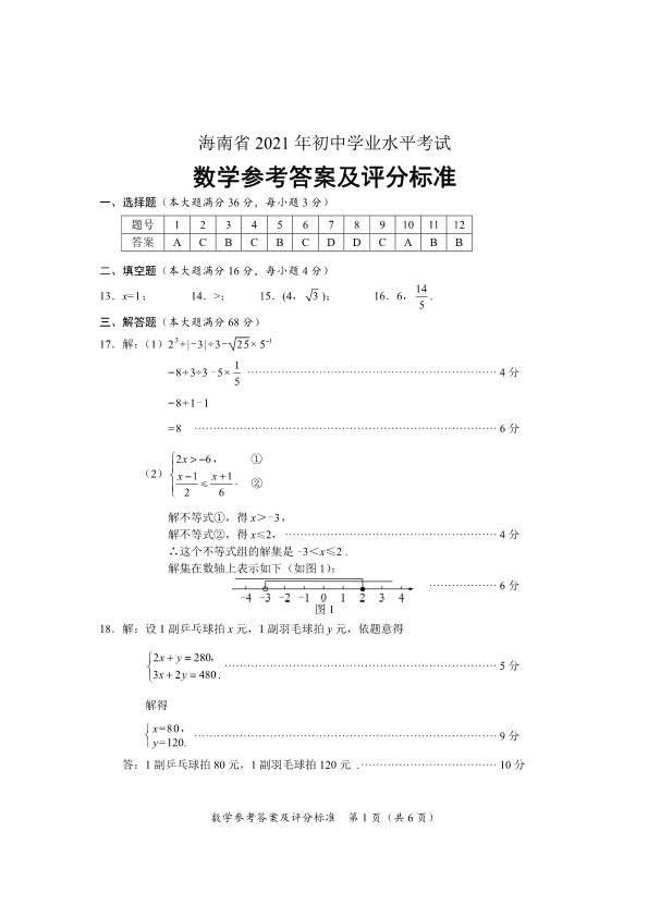 中考数学试卷 海南省中考数学试卷.doc答案