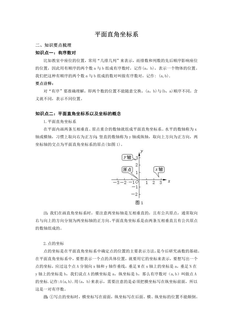 七年级数学下册+重点讲练平面直角坐标系知识点总结