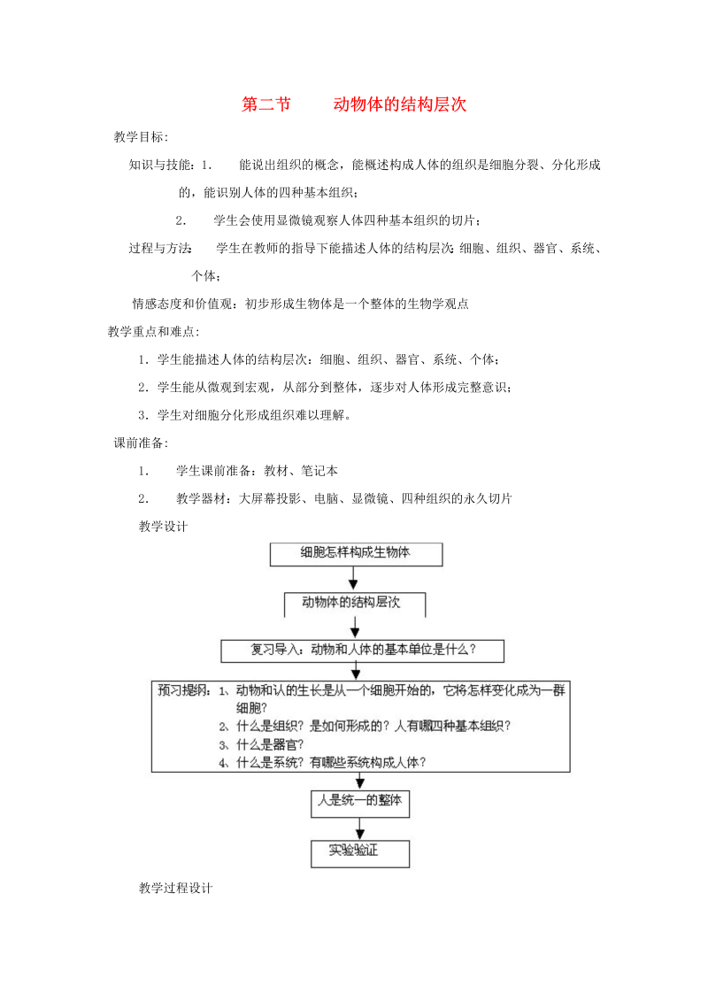 七年级生物上册优质课《第二单元：生物体的结构层次》教学设计教案