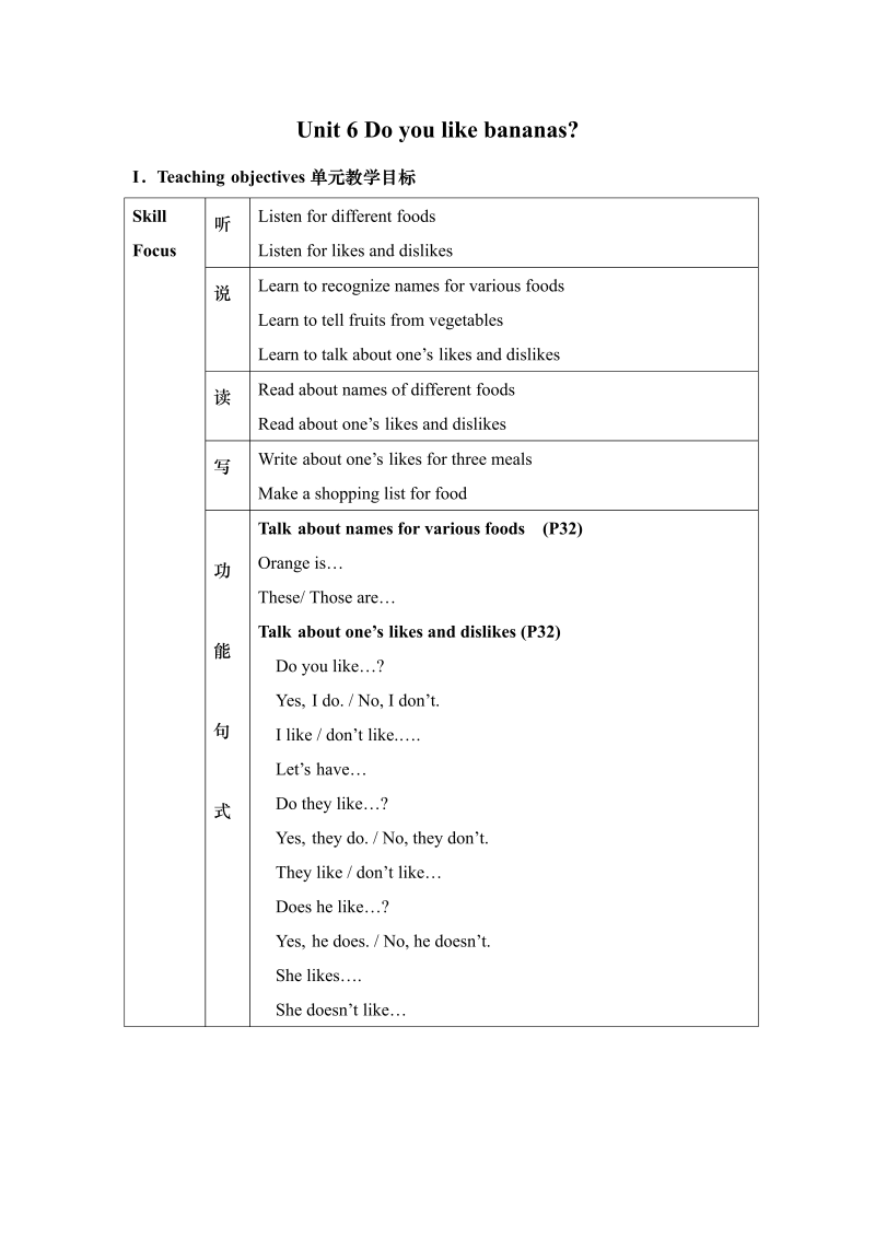 七年级英语上册英语《Unit6 Do you like bananas》教学设计教案32