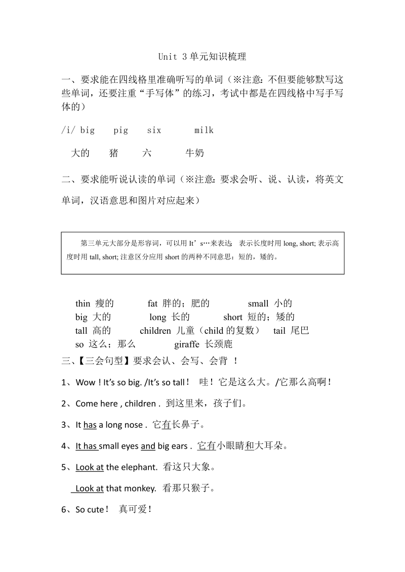 三年级英语下册Unit 3单元知识梳理（2）