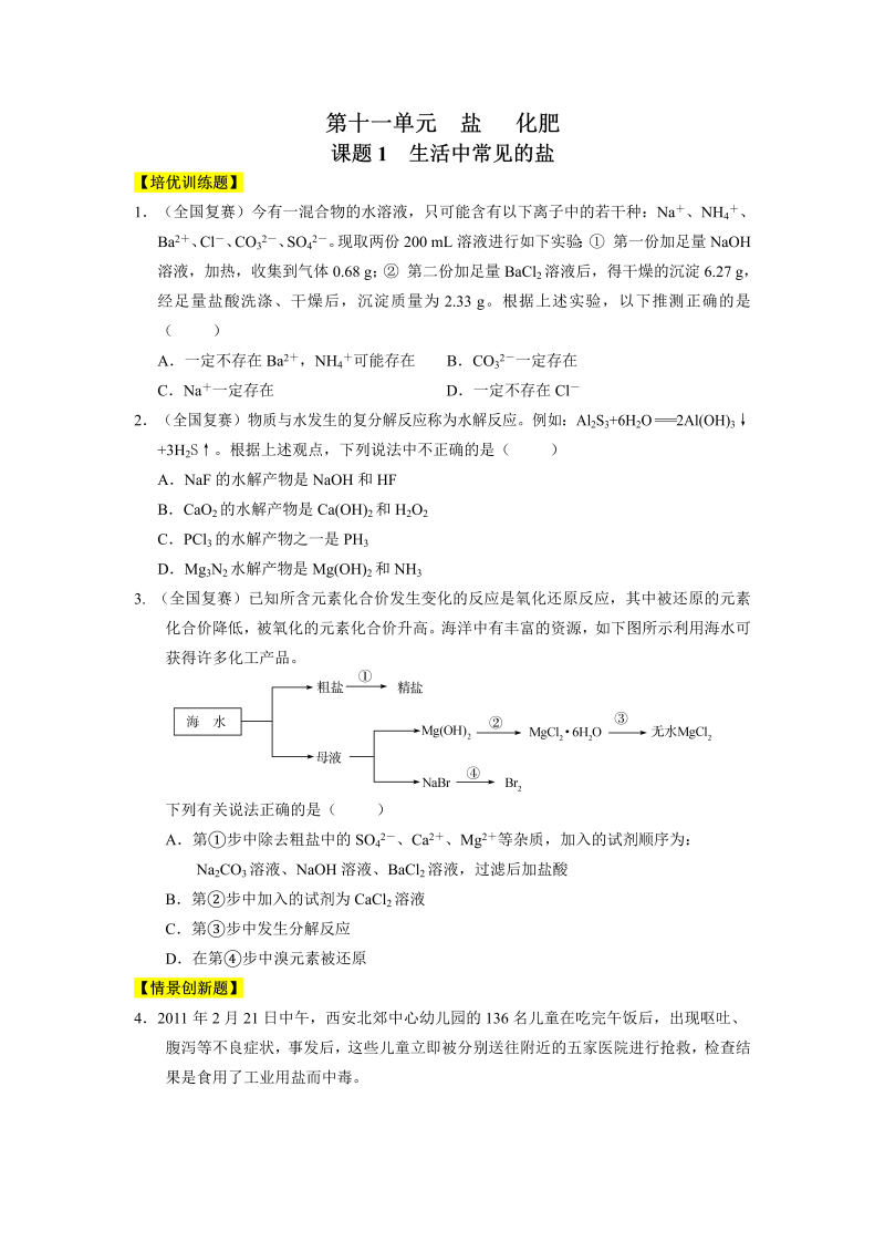 九年级化学下册人教版第十一单元+盐化肥