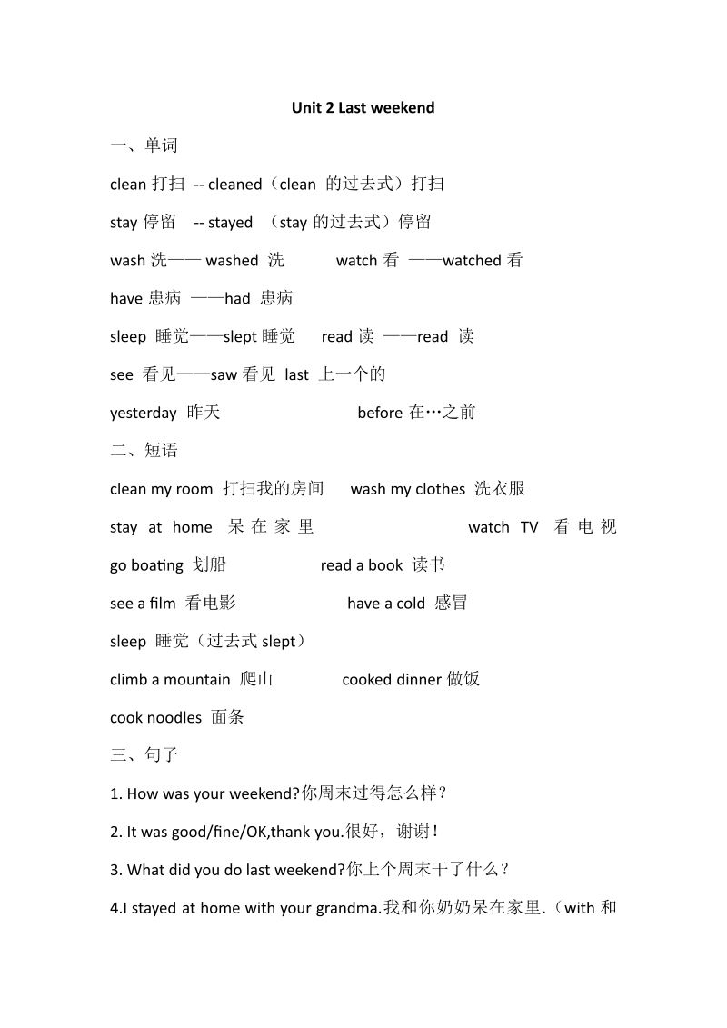 六年级英语下册Unit 2单元知识梳理（2）