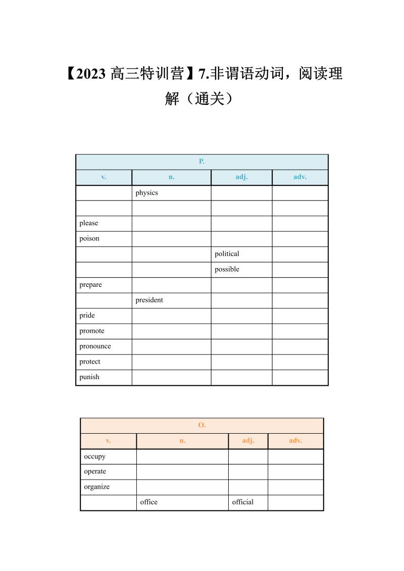 【2023高三英语特训营】7.非谓语动词，阅读理解（通关）