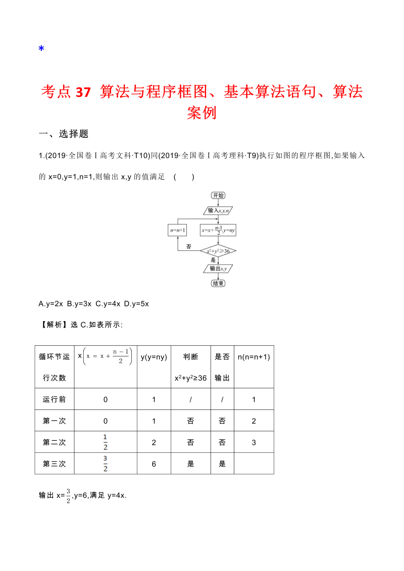 高三数学考点总结真题2考点37 算法与程序框图、基本算法语句、算法案例