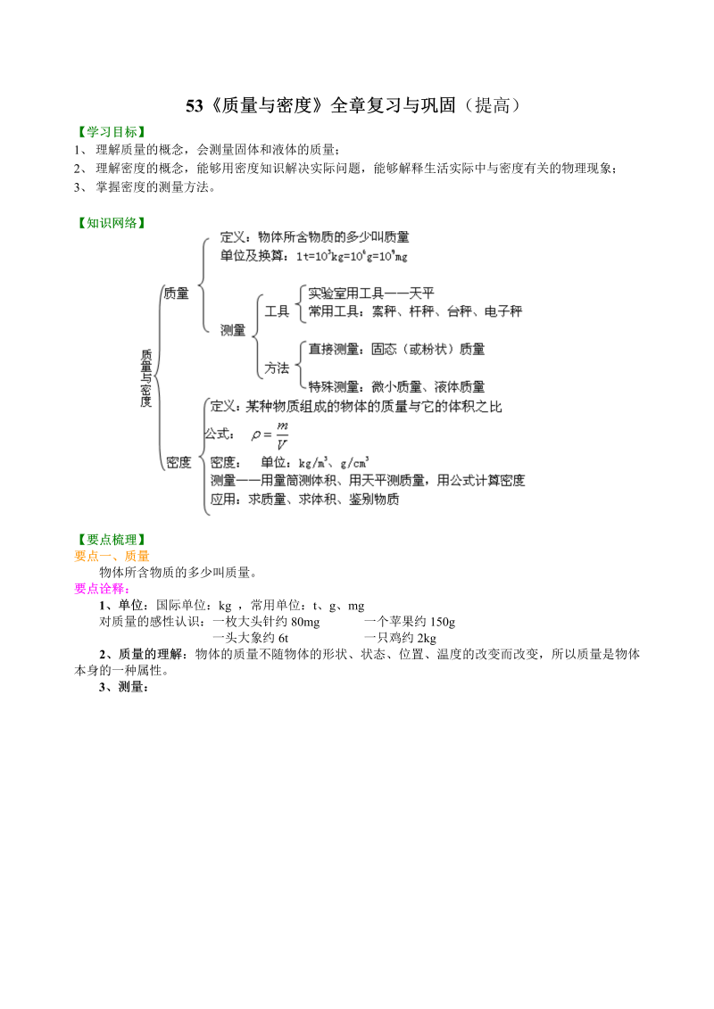 八年级物理上册53《质量与密度》全章复习与巩固（提高）知识讲解