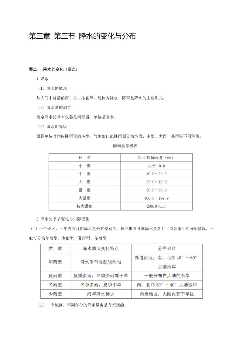 七年级地理上册3.3【七上地理】第三章 第三节 降水的变化与分布