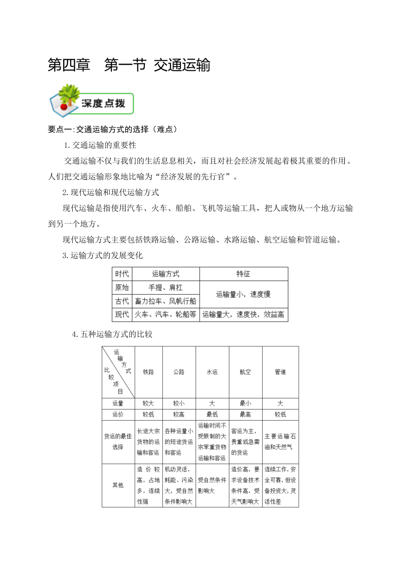 八年级地理上册4.1知识点梳理 第四章 第一节 交通运输