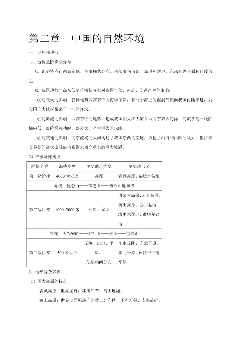 八年级地理上册每章重点汇总 02.第二章 中国的自然环境