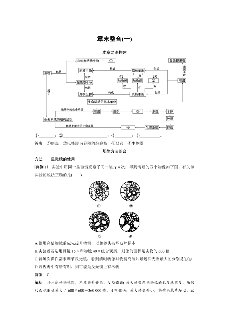 高中生物人教版必修1习题：章末整合（一） word版含解析