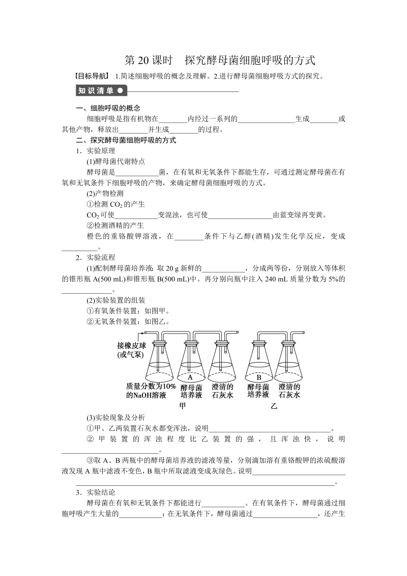 高一生物人教版必修一课时作业：第五章细胞的能量供应和利用 课时20 word版含解析