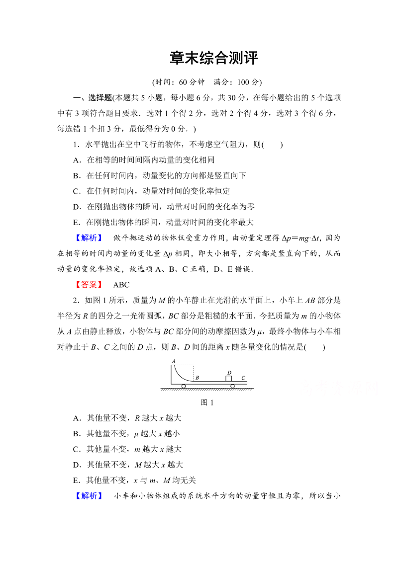 高中物理人教版选修3-5章末综合测评 第16章 章末分层突破 word版含答案 