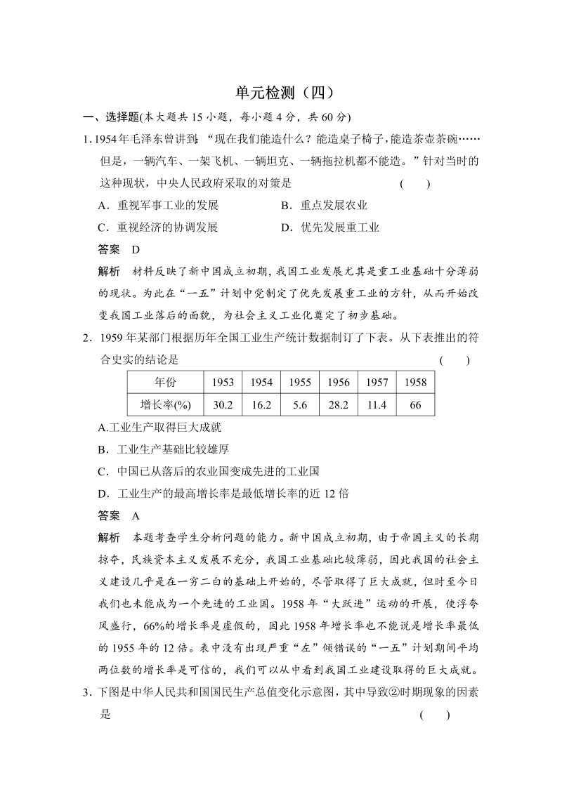 2022-2023学年高中历史（人教版必修二）课时作业：单元检测（四）