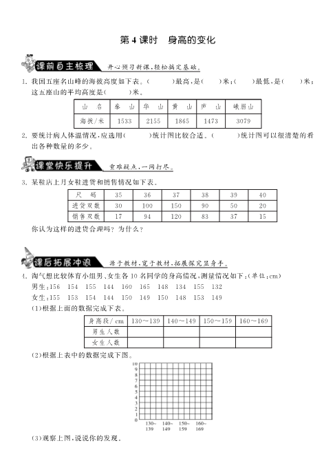 六年级数学上册  5.4身高的变化课课练（北师大版）