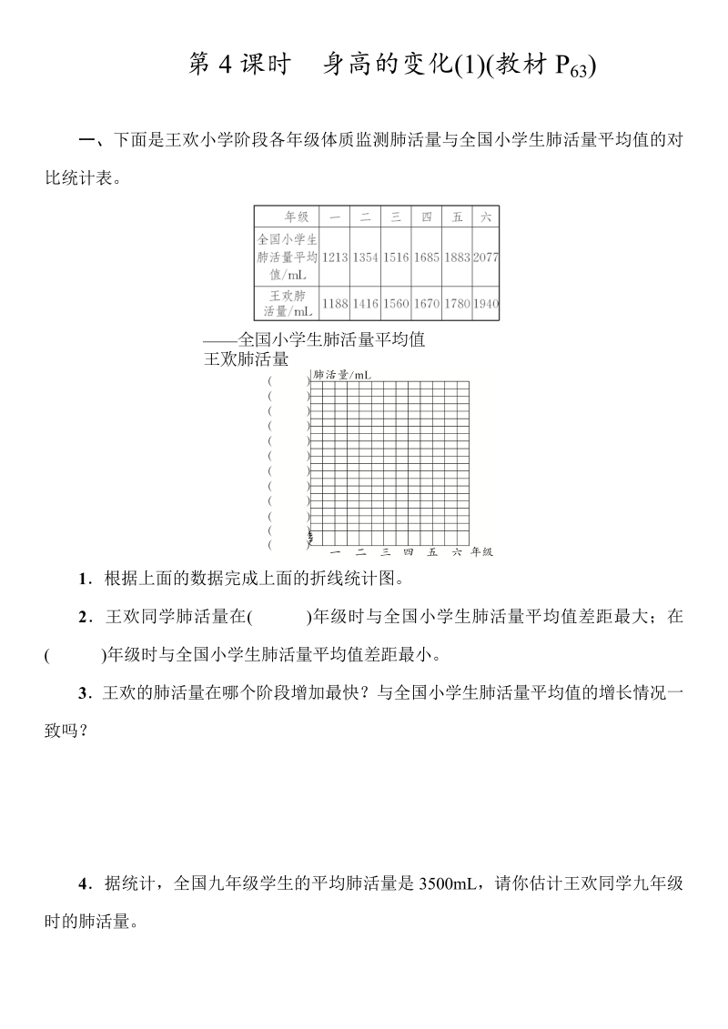 六年级数学上册  5.4身高的变化(1) 同步训练（word版含答案）（北师大版）