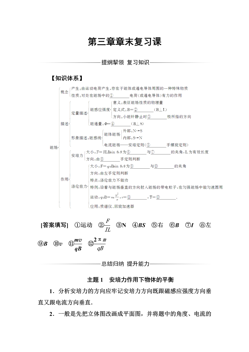 人教版高中物理选修3-1练习：第三章章末复习课 word版含答案 