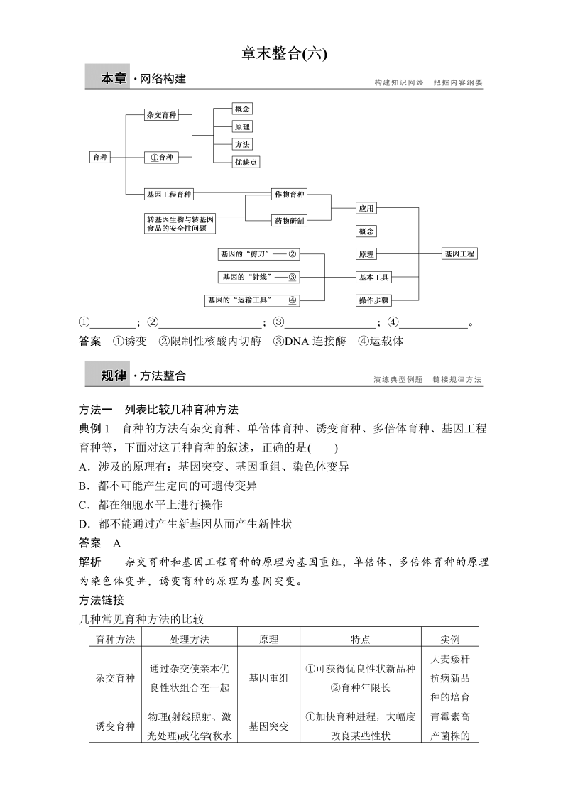 高中生物人教版必修二章末整合训练：章末整合（六）Word版含解析