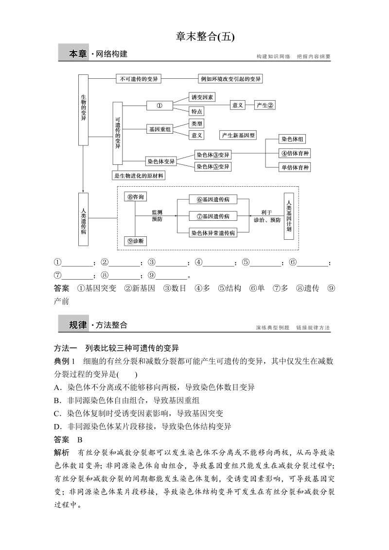 高中生物人教版必修二章末整合训练：章末整合（五）Word版含解析