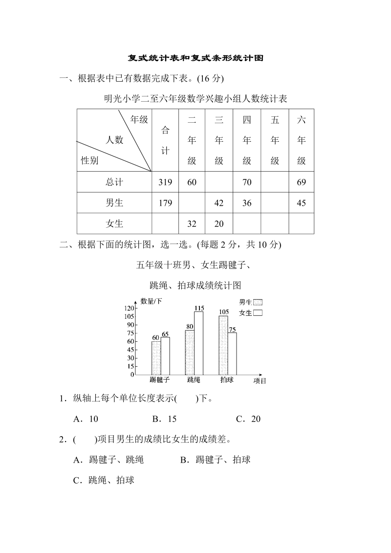 五年级数学上册  周测培优卷10（苏教版）