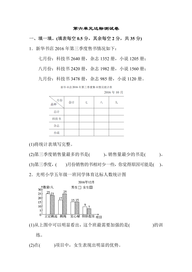 五年级数学上册  第六单元达标测试卷（苏教版）