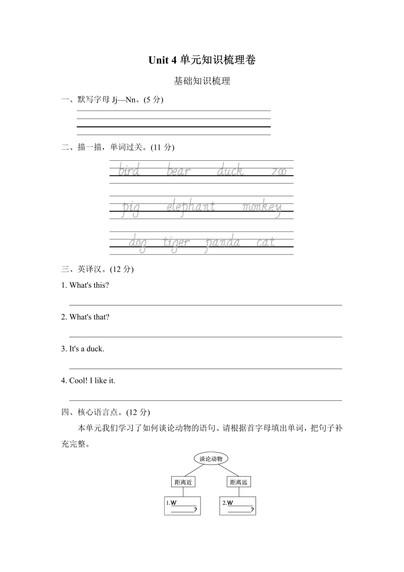 三年级英语上册  Unit4单元知识梳理卷（人教PEP）