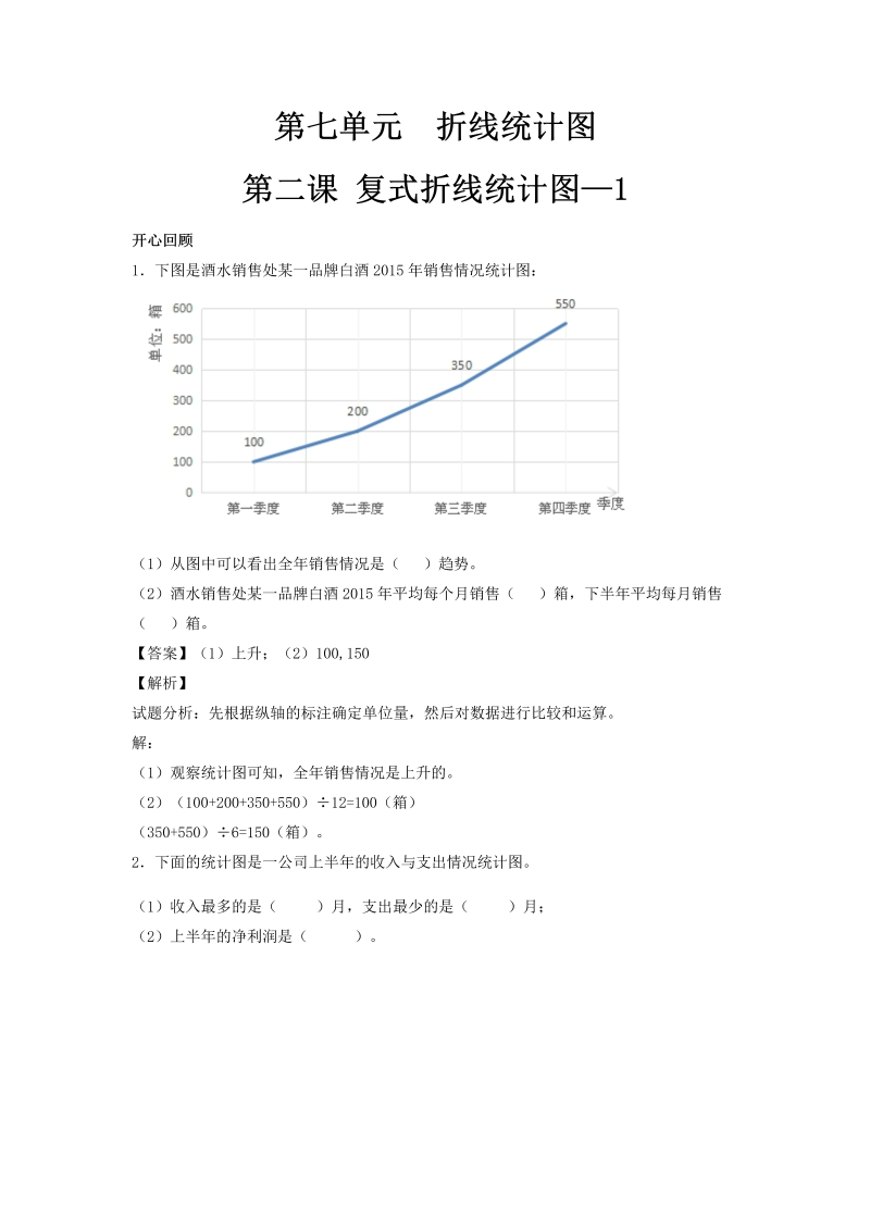 五年级数学下册  精品 同步讲练测 第七单元第2课 复式折线统图 1（人教版）