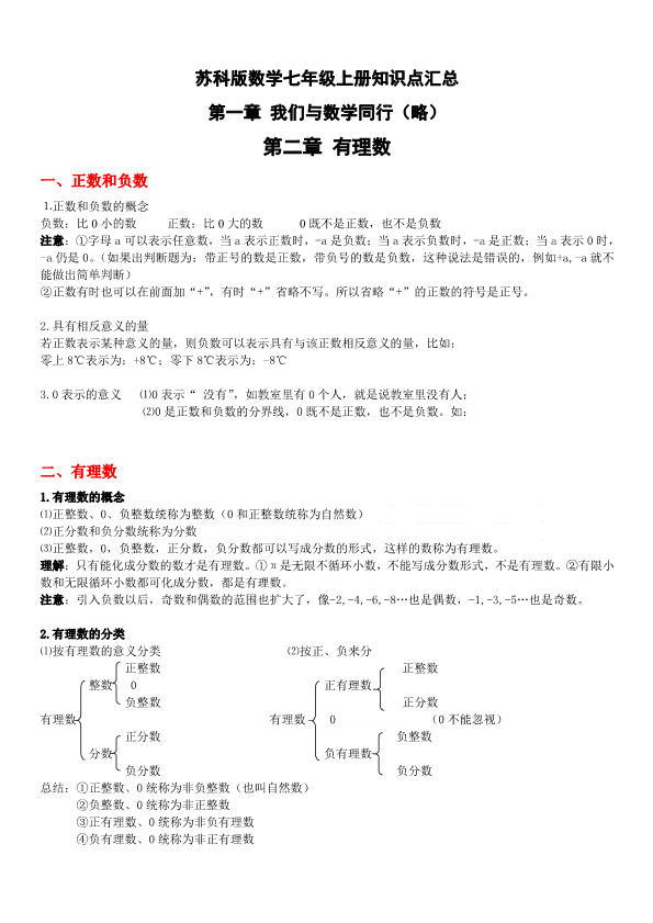 1.苏科版数学七年级上册知识点总结(1)