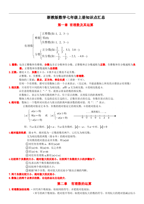 浙教版数学七年级上知识点总结(1)