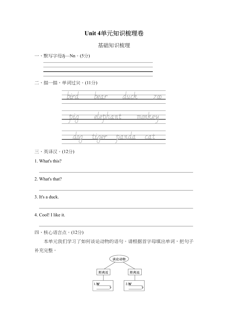 三年级英语上册Unit4单元知识梳理卷（人教PEP）