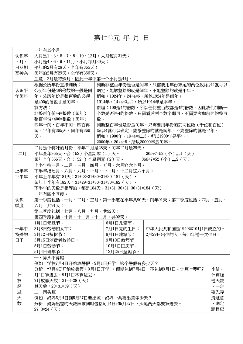 三年级数学上册第七单元年月日（北师大版）